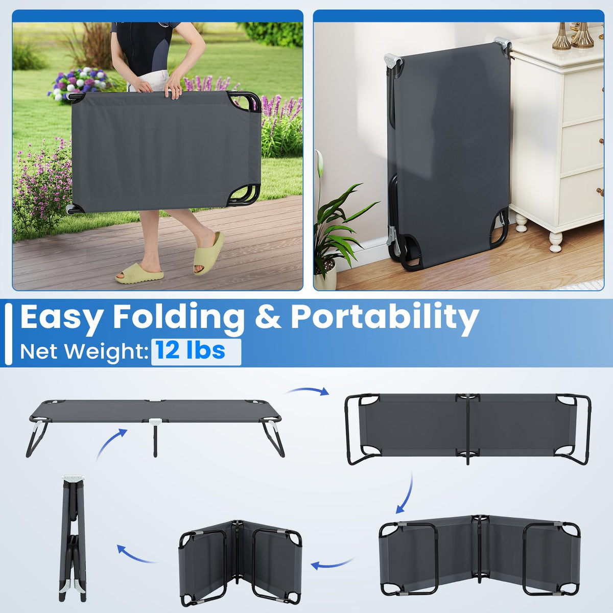 Folding Camping Cot Portable Ultralight Compact Sleeping Cot Bed Oxford Fabric S330