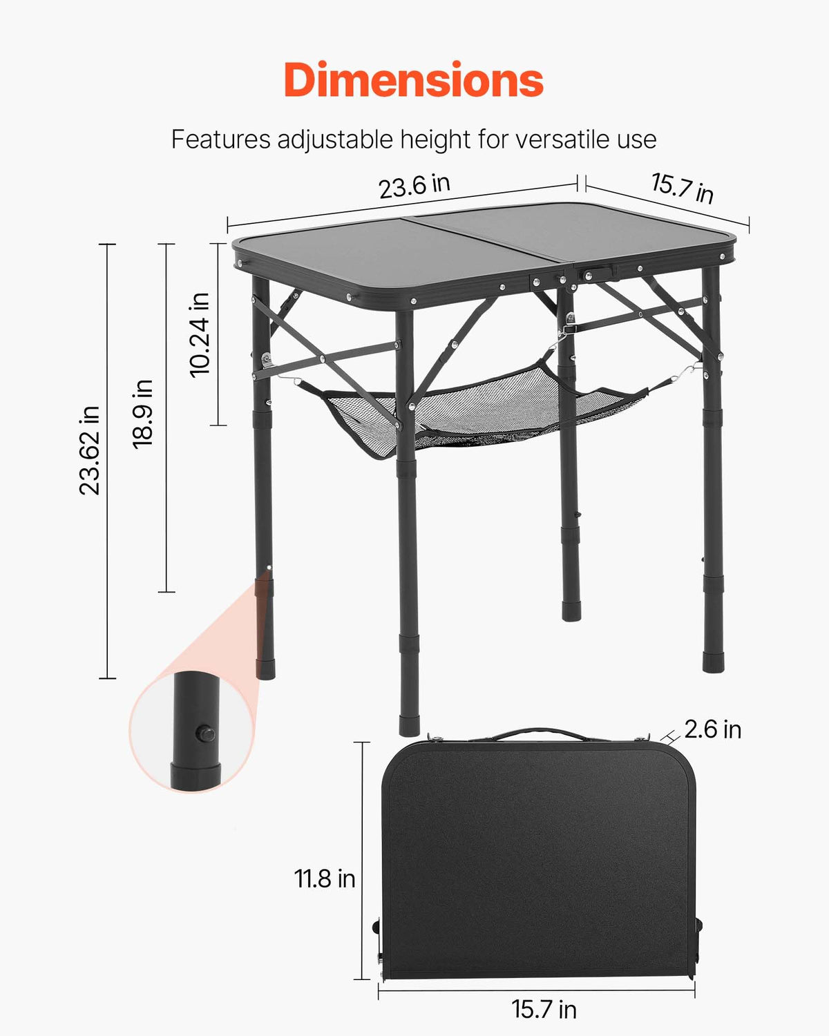Folding Camping Table Adjustable Height Aluminum MDF 24 x 16 inch S67385