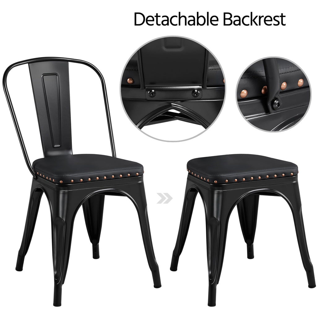 Black Cushioned Metal Dining Chairs Set of 4 S234