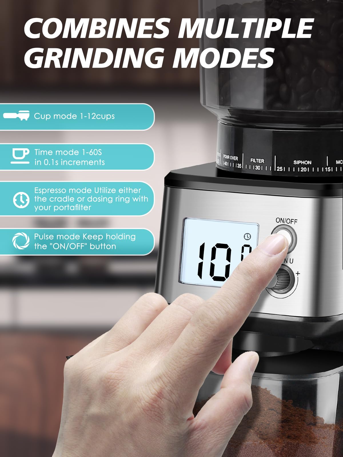 Conical Burr Espresso Coffee Grinder 51mm Stepless Electric N175