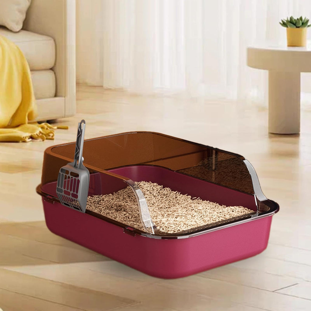 Open Top Sifting Litter Box High Sided Portable Semi Enclosed Pink G2645