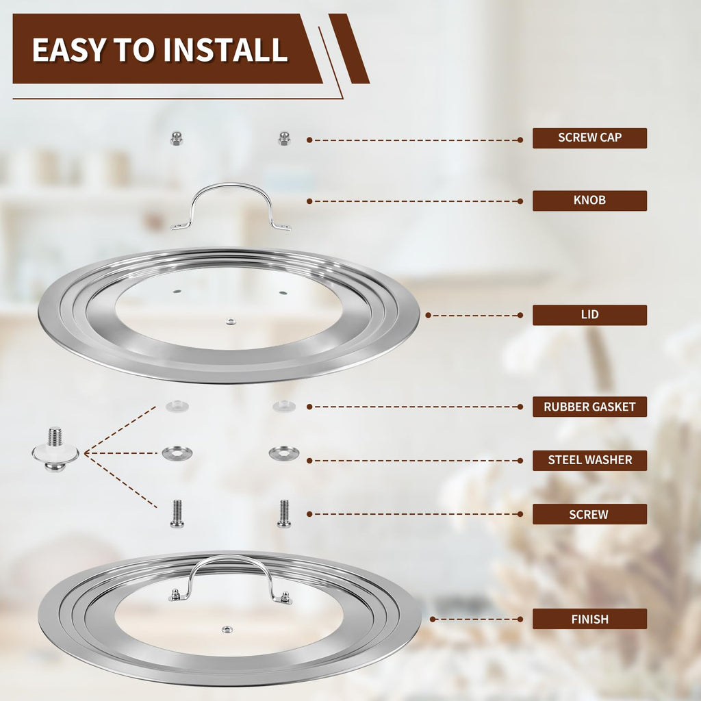 15 Inch Universal Lid for Pots Pans and Skillets, Stainless Steel Tempered Glass Y979