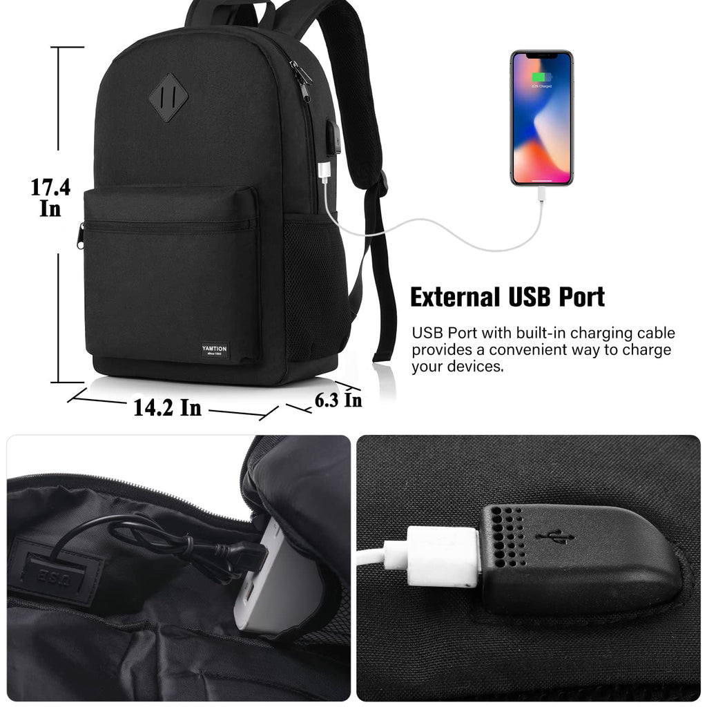 Black 15.6 Inch Laptop Backpack with USB Charger J419479