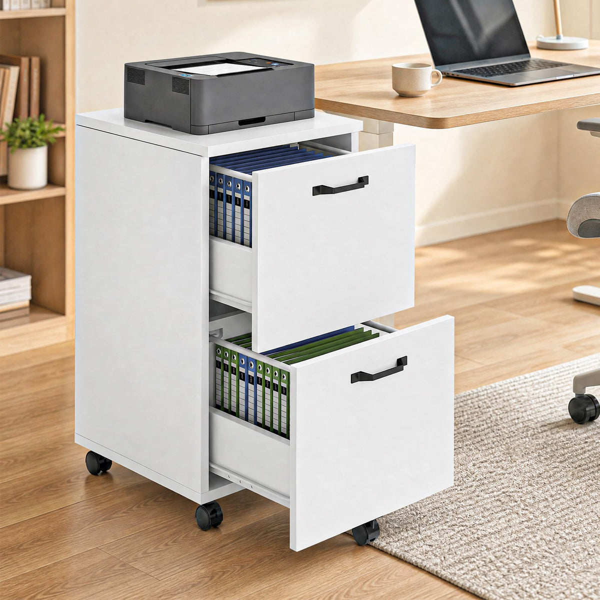 2 Drawer White Rolling Wood File Cabinet V790863