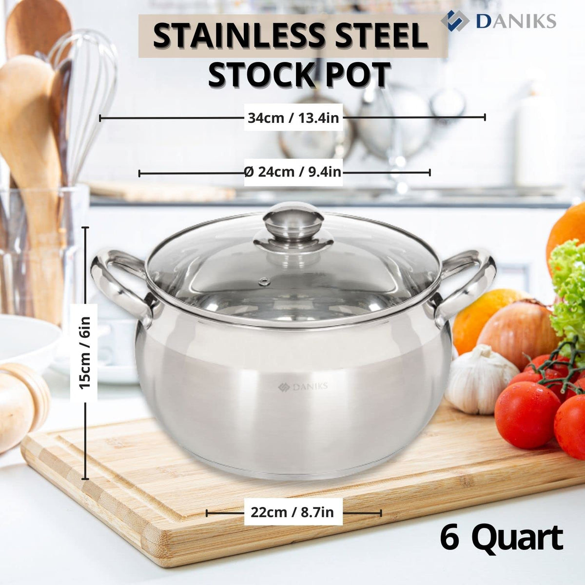 6.5 Quart Stainless Steel Stock Pot with Glass Lid F31246