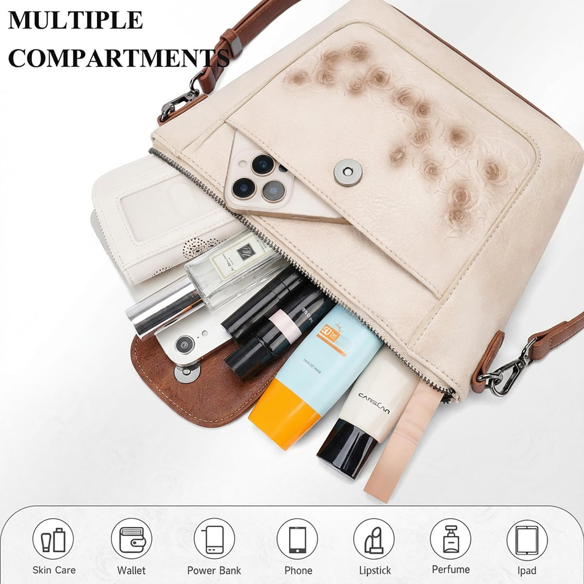Crossbody Bags Vegan Leather Multi-Pockets Small Shoulder Bag I534