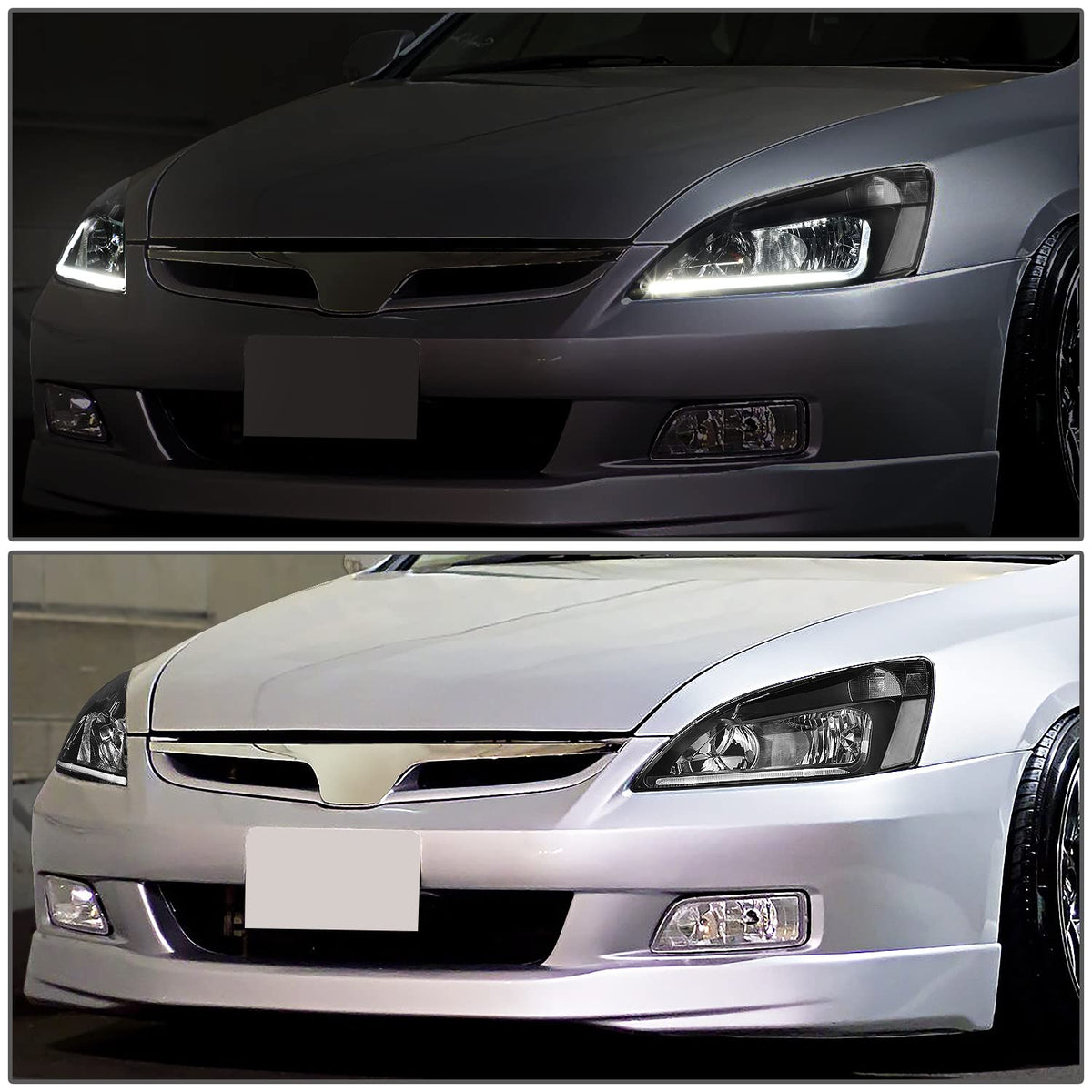 Black Headlight Assembly with LED Day Running Light E2133