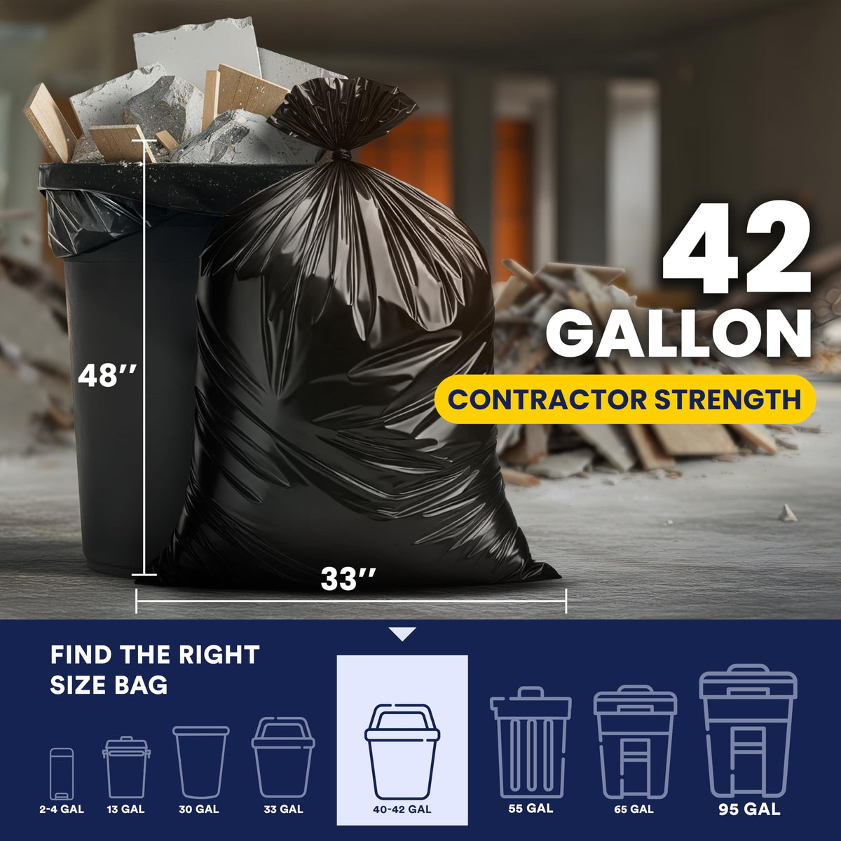 42 Gallon Black Heavy Duty Trash Bags 25 Count M6473