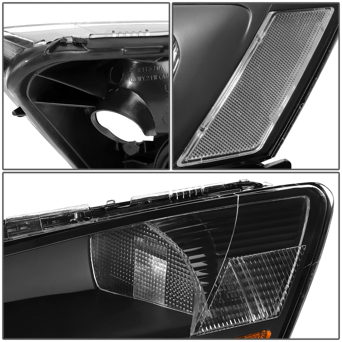 Black Headlight Assembly with LED Day Running Light E2133