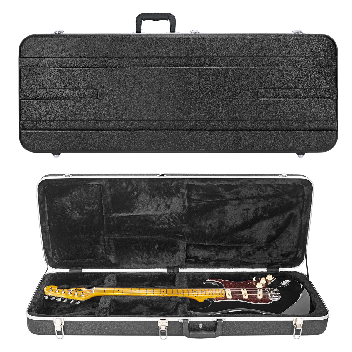ABS Electric Guitar Hard Case 1.1 Inch Foam Plush Interior Black C474