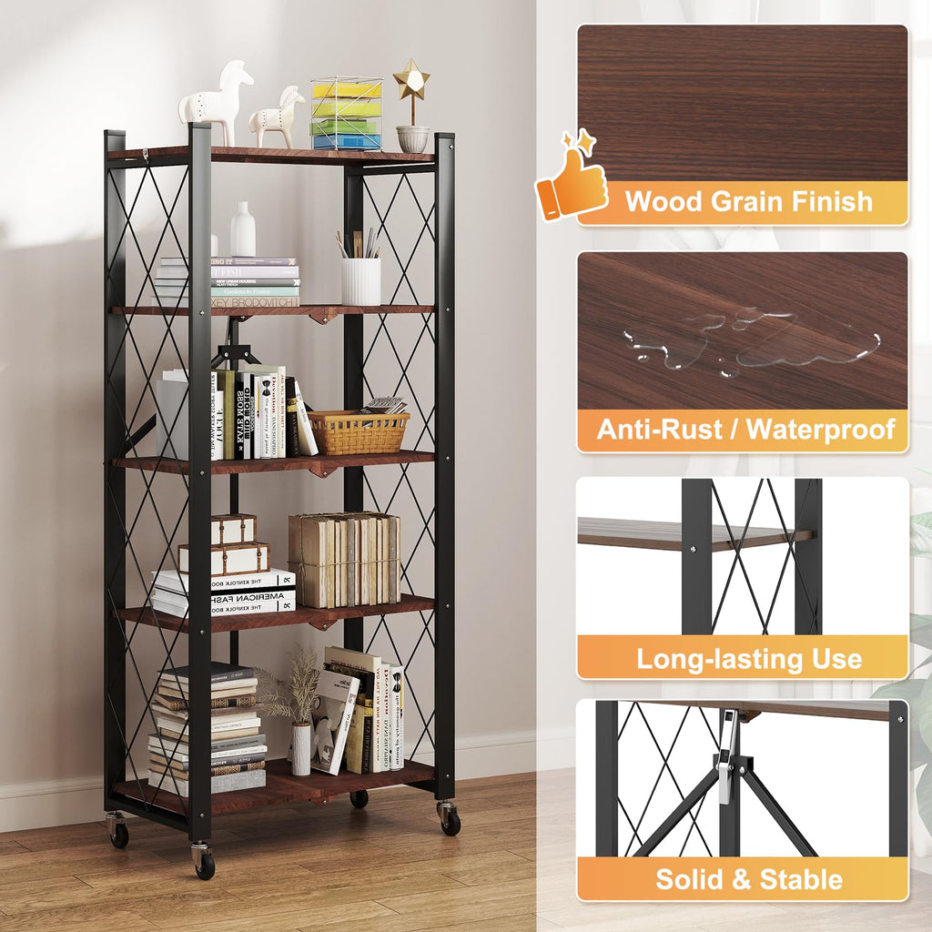 5-Tier Folding Storage Shelf with Woodgrain Finish Q26397
