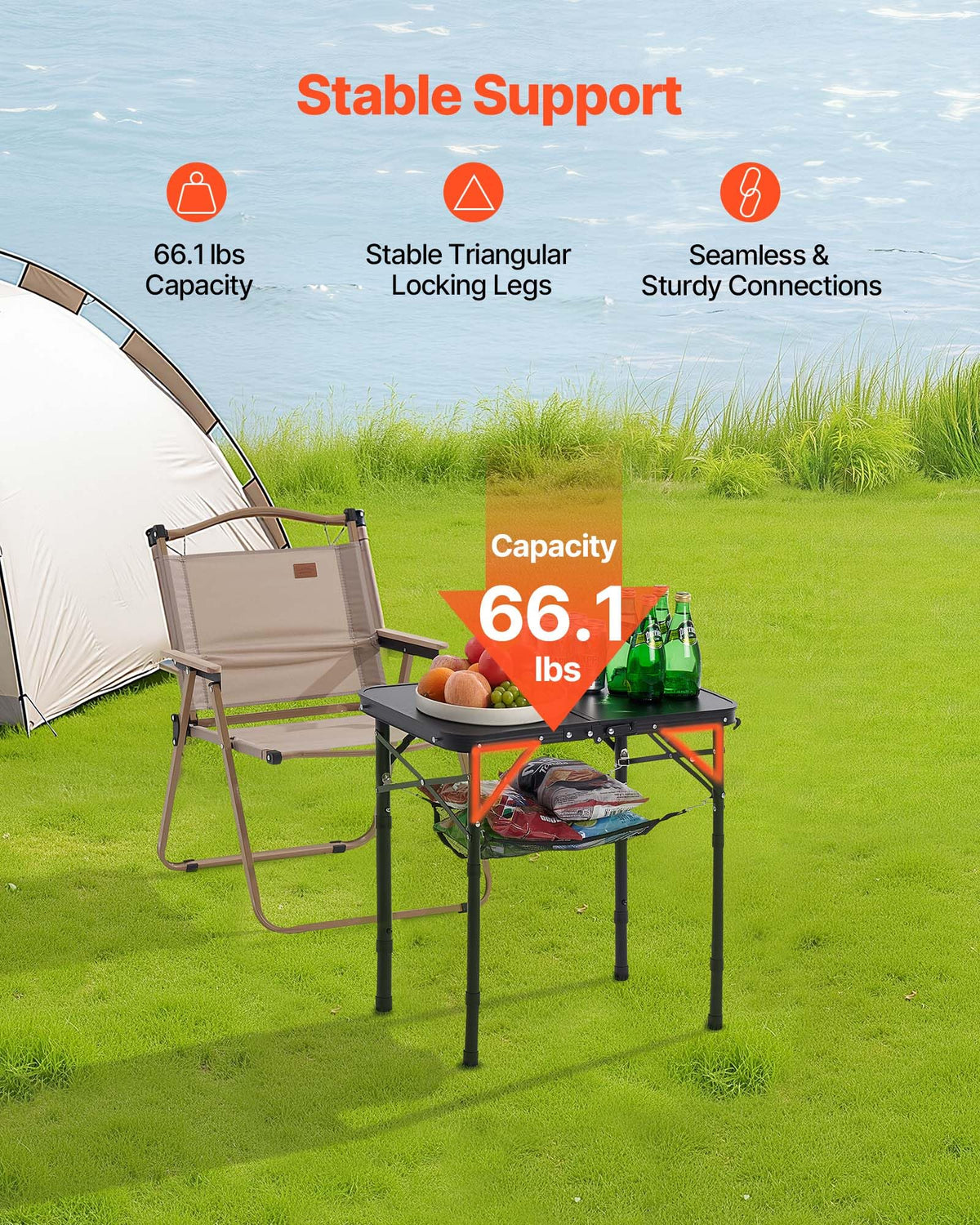 Folding Camping Table Adjustable Height Aluminum MDF 24 x 16 inch S67385