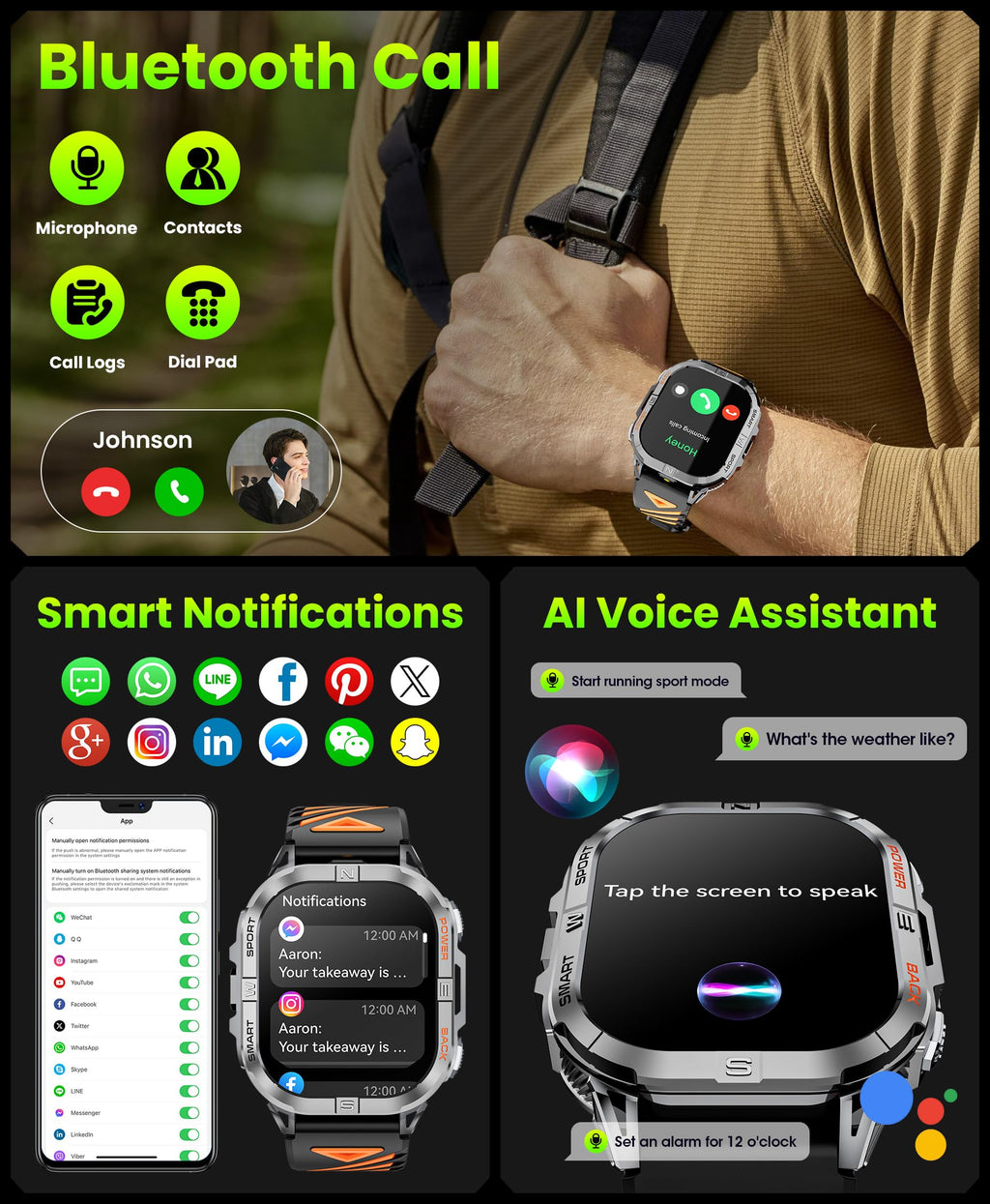Black GPS Compass AMOLED Smart Watch A831