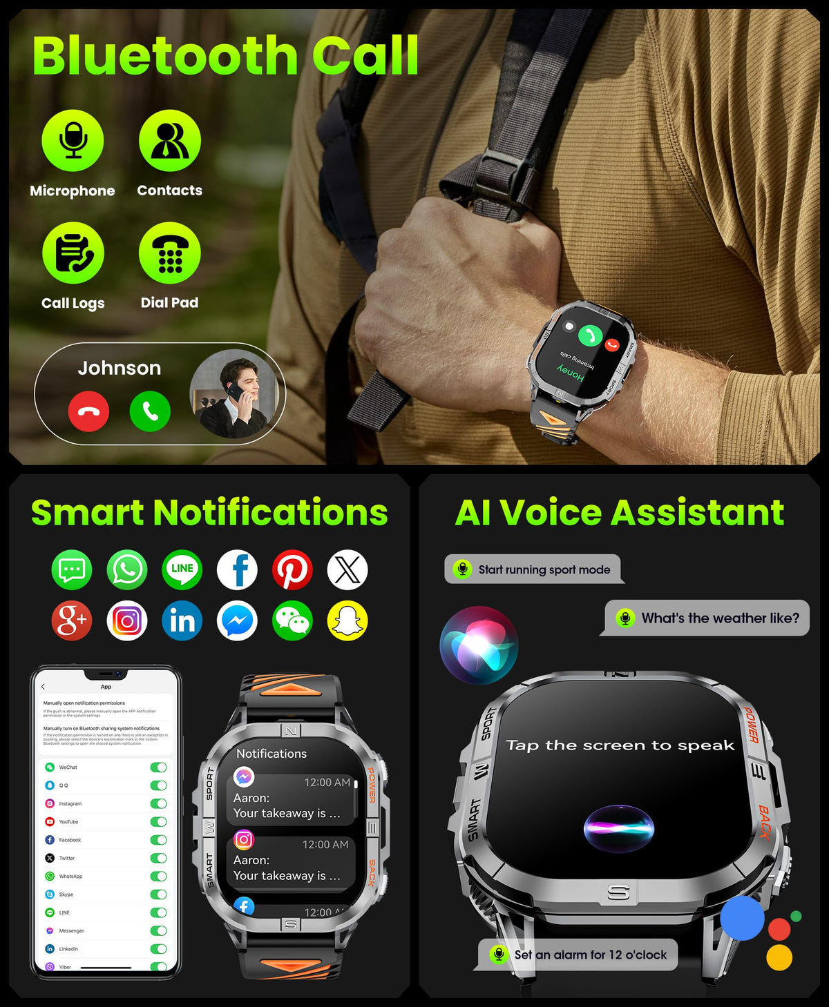 Black GPS Compass AMOLED Smart Watch A831
