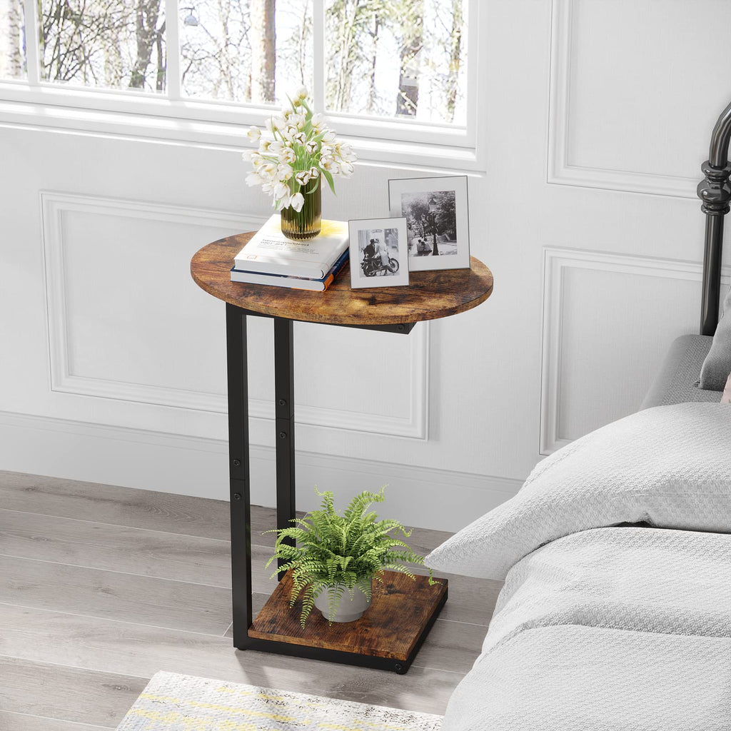 Small C-Shaped Wood Side Table Set of 2 with Metal Frame R702