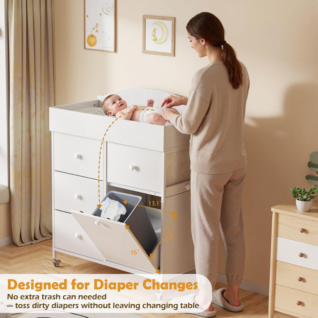 White 4 Drawer Baby Dresser with Changing Table Top W898080