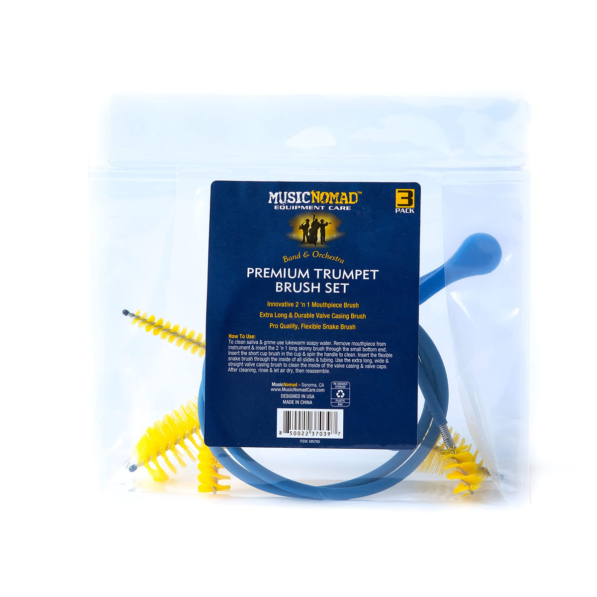 3 pc. Trumpet Cleaning Brush Kit with Storage Bag A2755