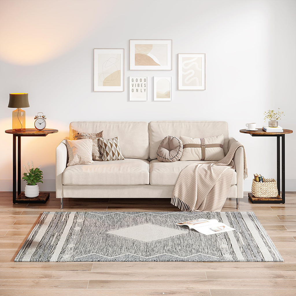 Small C-Shaped Wood Side Table Set of 2 with Metal Frame R702