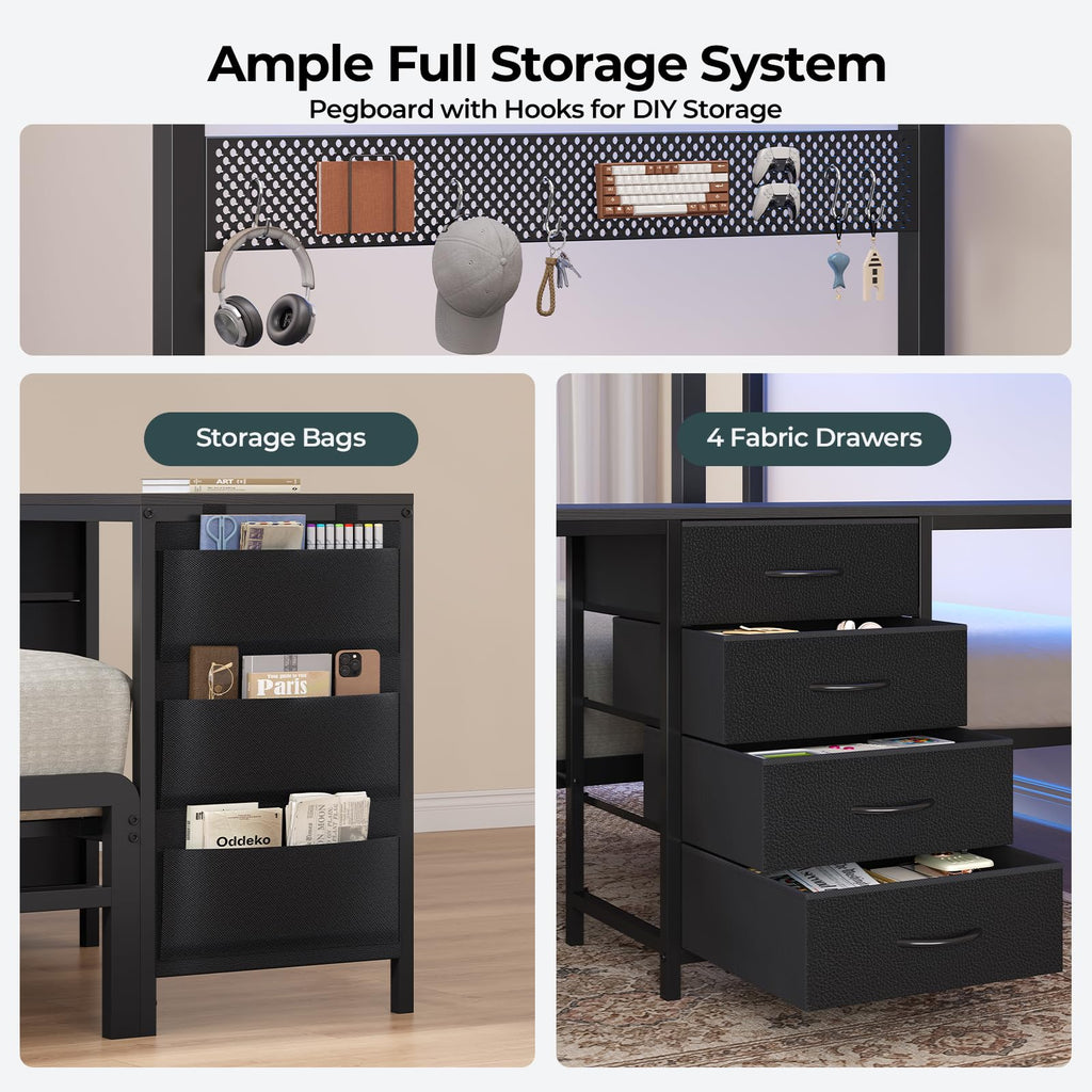 Black Twin Over Full Bunk Bed with Desk and Storage Drawers B713605