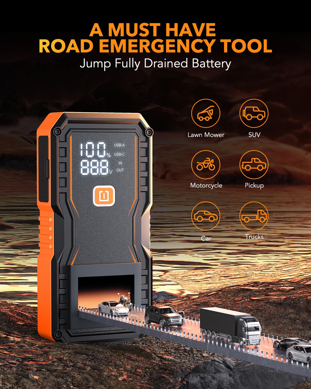 6000A Portable 12V Lithium Jump Starter with Jumper Cables O872936
