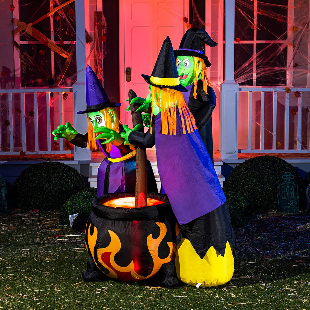 6 FT Halloween Inflatables Three Witch Cauldron with LEDs J17587