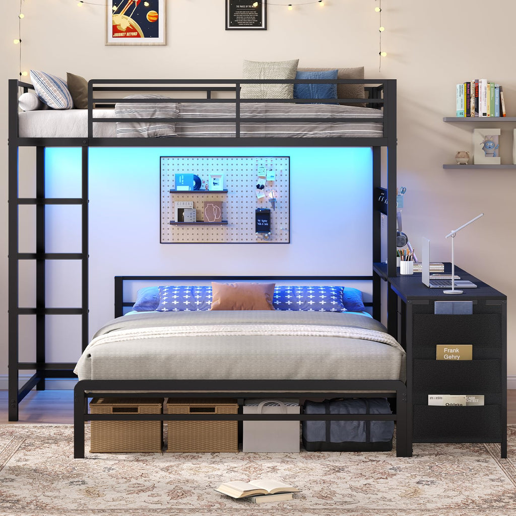 Black Twin Over Full Bunk Bed with Desk and Storage Drawers B713605
