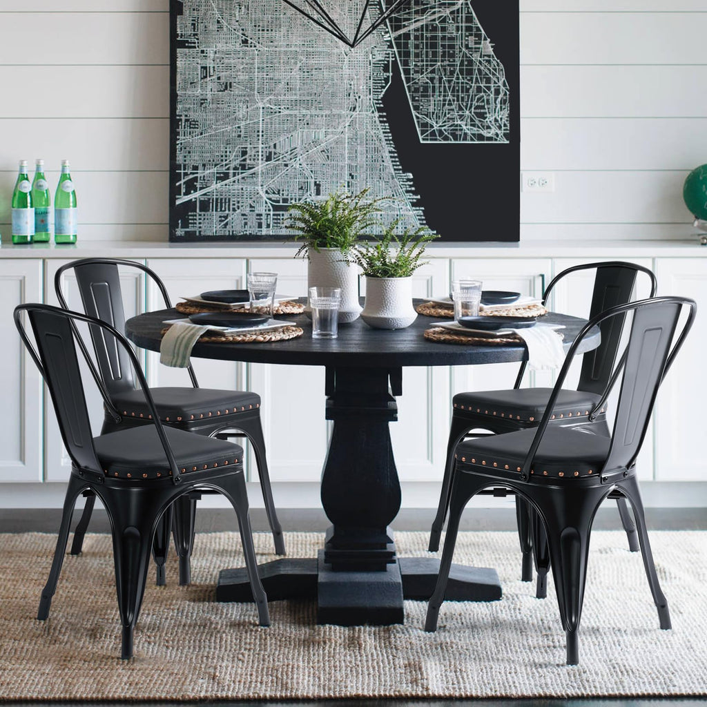 Black Cushioned Metal Dining Chairs Set of 4 S234
