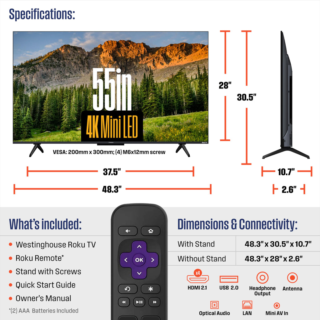 55 Inch Mini LED 4K UHD Roku TV A16362