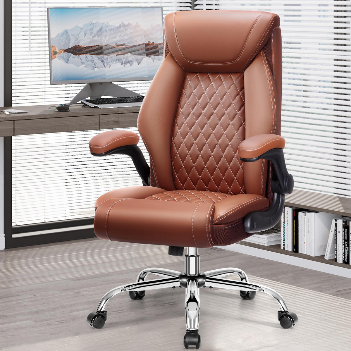 Ergonomic High Back Leather Office Chair with Lumbar Support Y78644