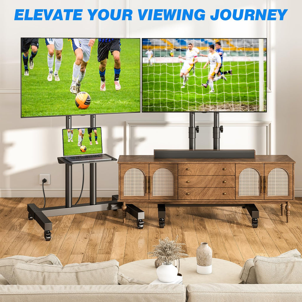Mobile TV Cart Rolling TV Stand with Power Outlet for 32-83 Inch Screens Y69988