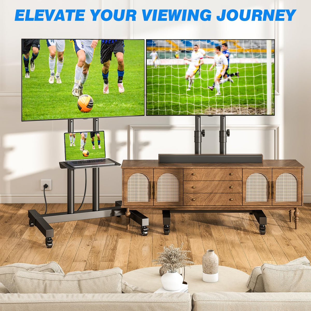 Mobile TV Cart Rolling TV Stand with Power Outlet for 32-83 Inch Screens Y69988