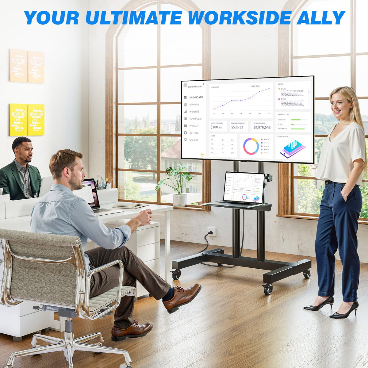 Mobile TV Cart Rolling TV Stand with Power Outlet for 32-83 Inch Screens Y69988