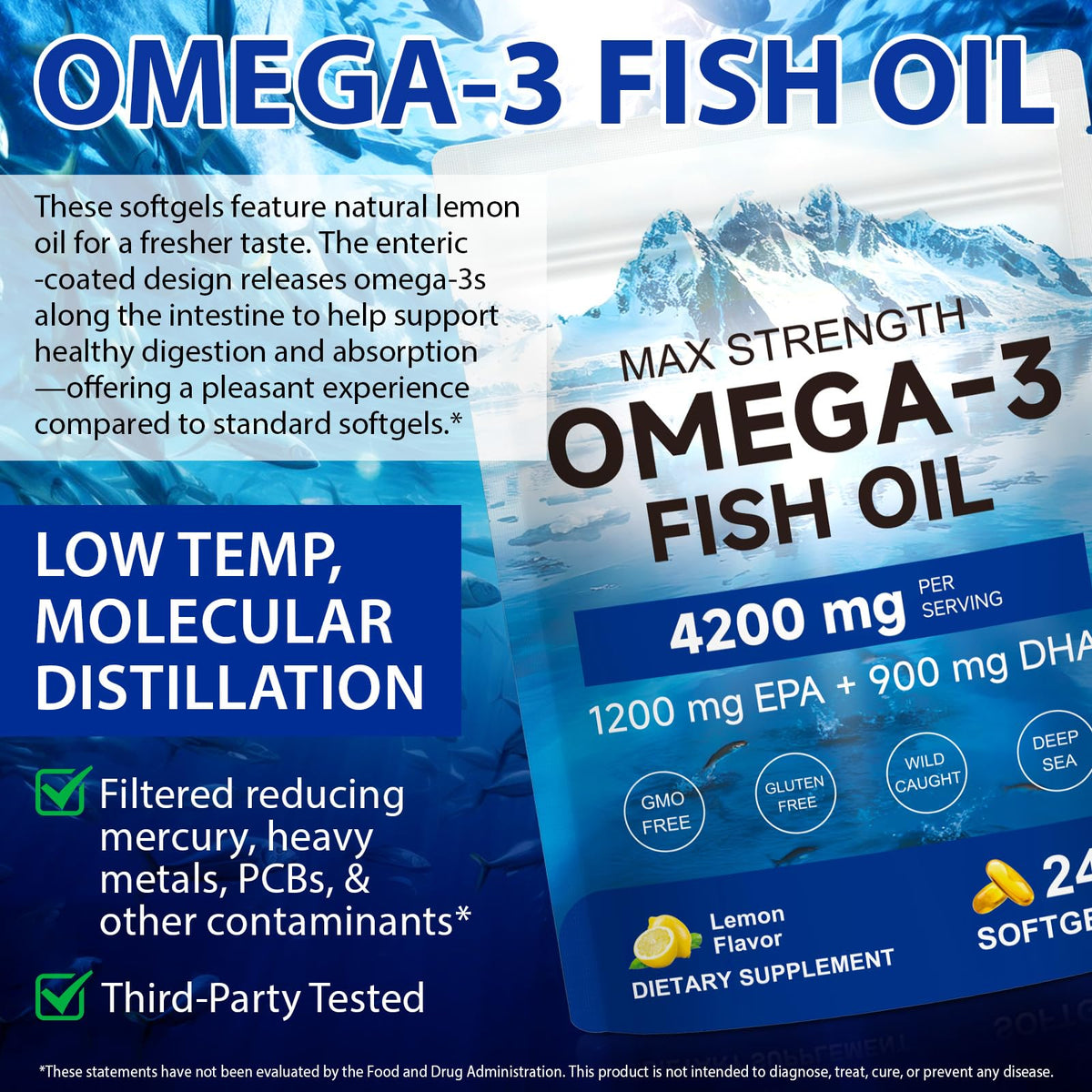 Omega 3 Fish Oil 4200 mg Per Serving 1200 mg EPA 900 mg DHA Lemon Flavor Z273