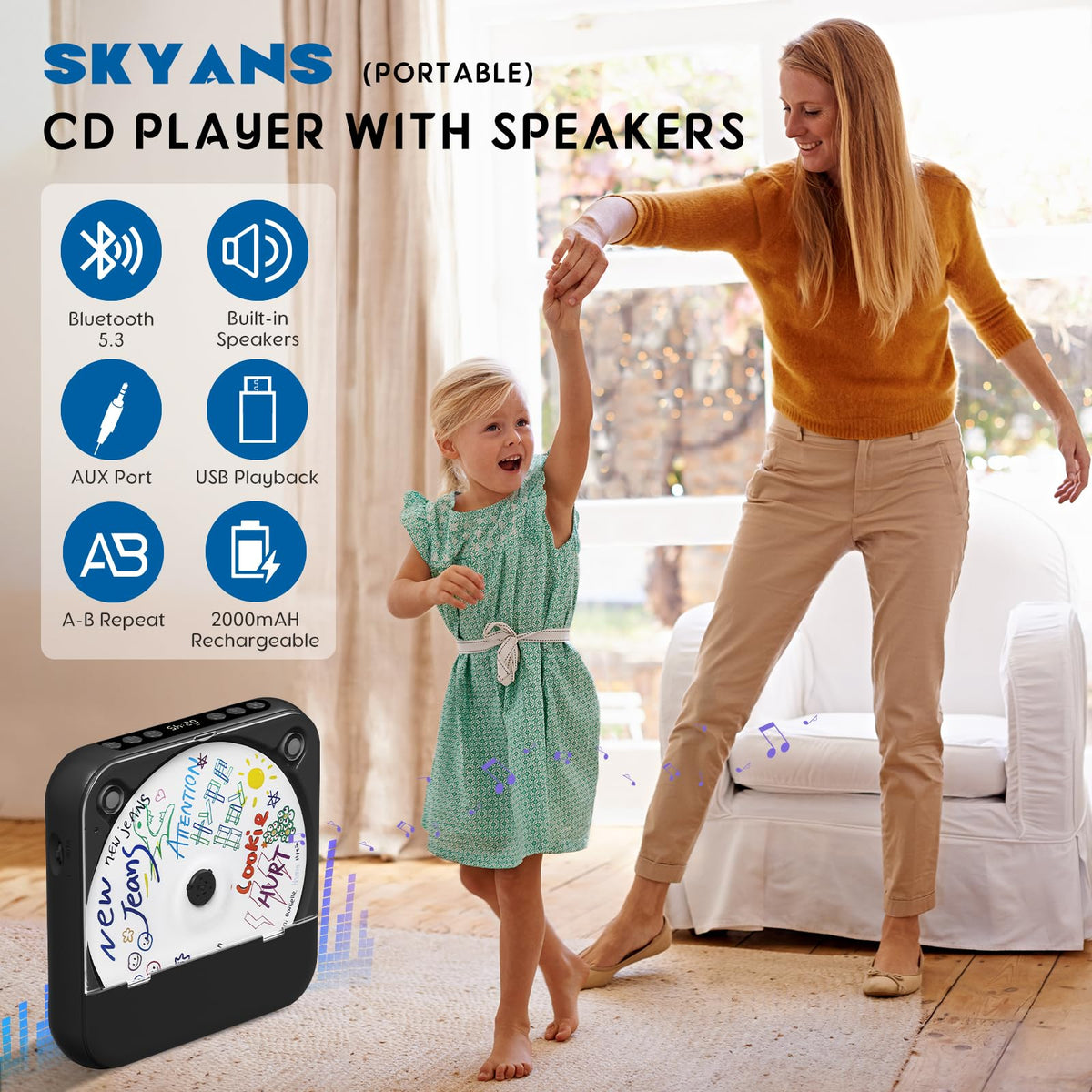 Black Portable Bluetooth CD Player S41705