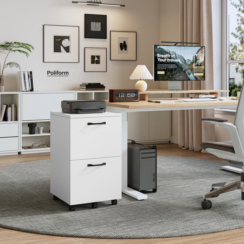 2 Drawer White Rolling Wood File Cabinet V790863