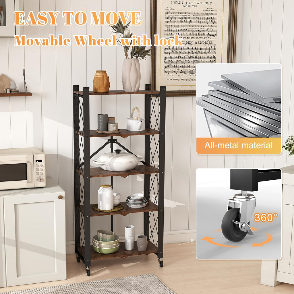 5-Tier Folding Storage Shelf with Woodgrain Finish Q26397