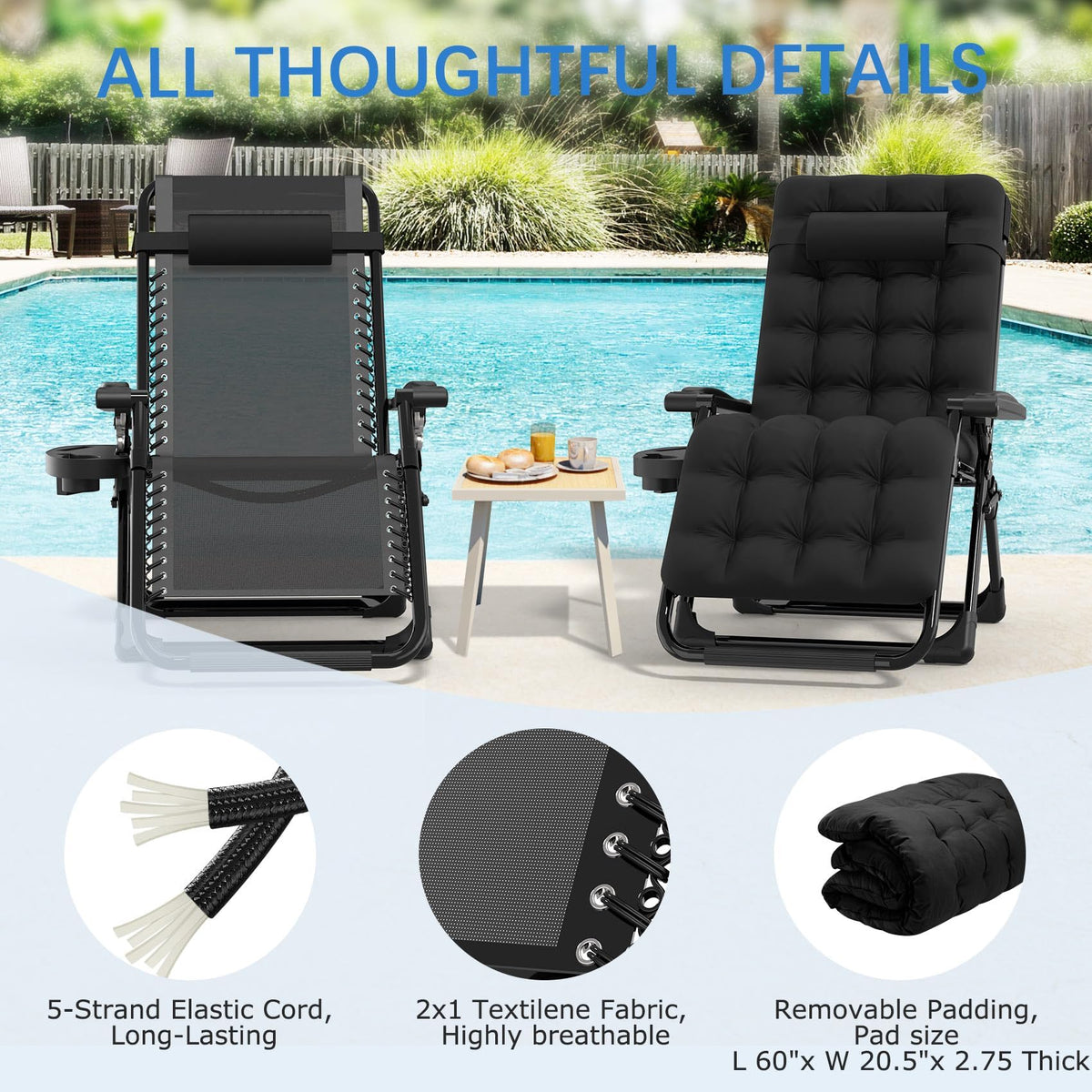 Zero Gravity Chair with Cup Holder, Black H3088