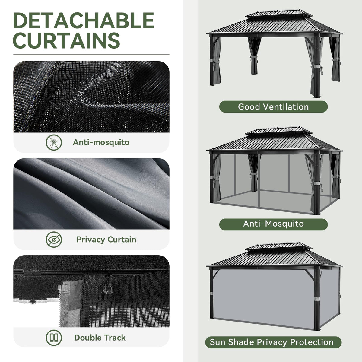 12FT X 16FT Hardtop Gazebo with Mosquito Netting and Curtains X64388