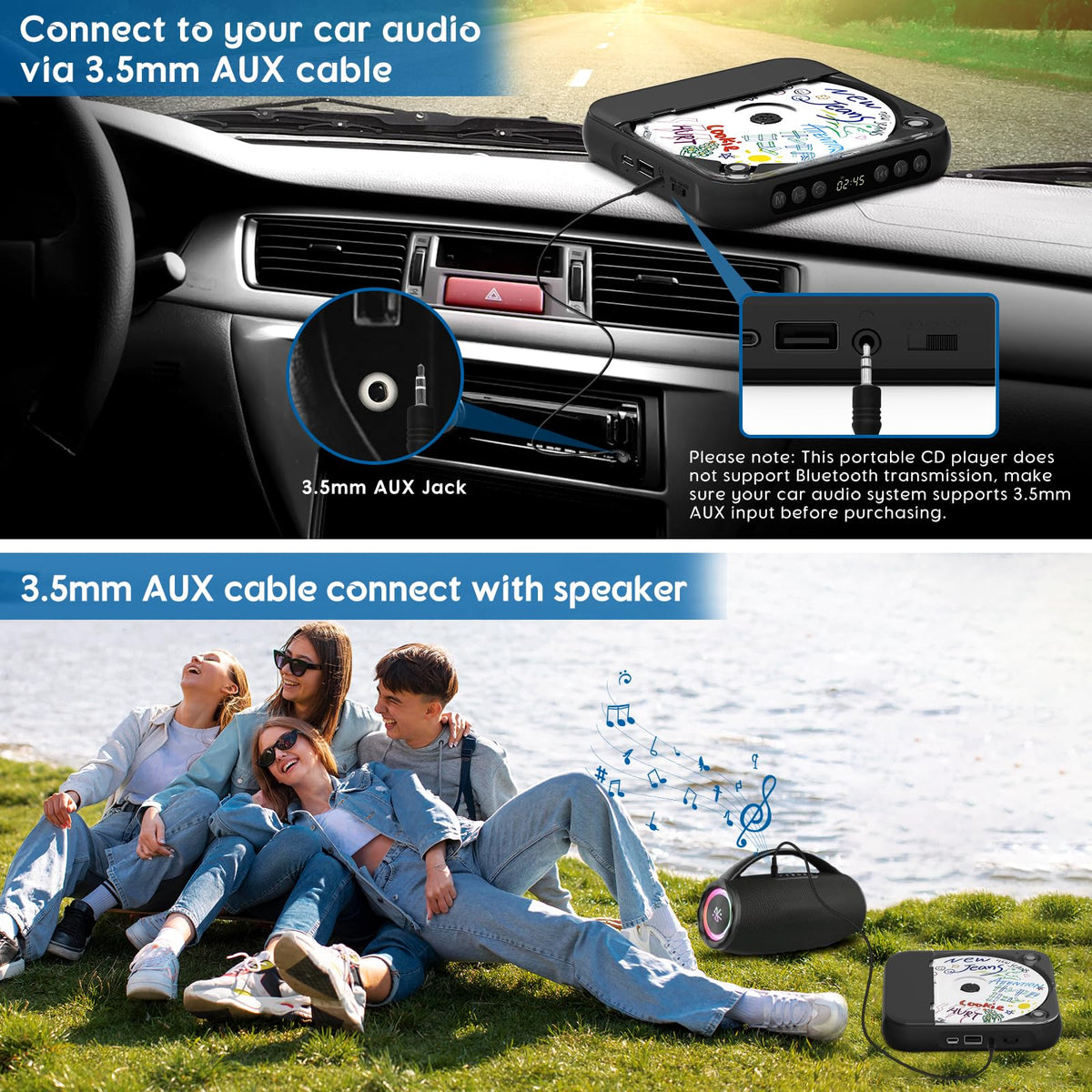 Black Portable Bluetooth CD Player S41705
