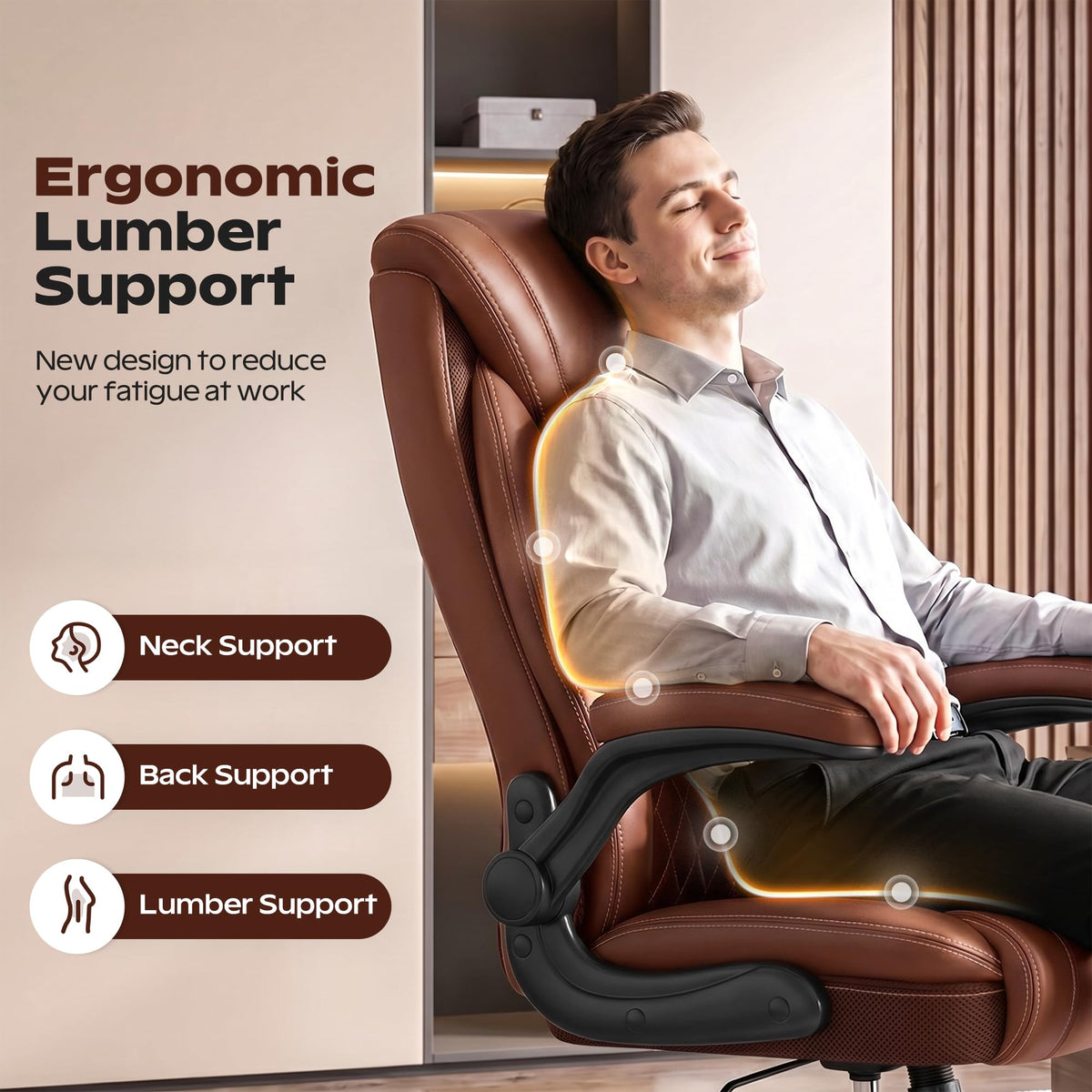 Ergonomic High Back Leather Office Chair with Lumbar Support Y78644