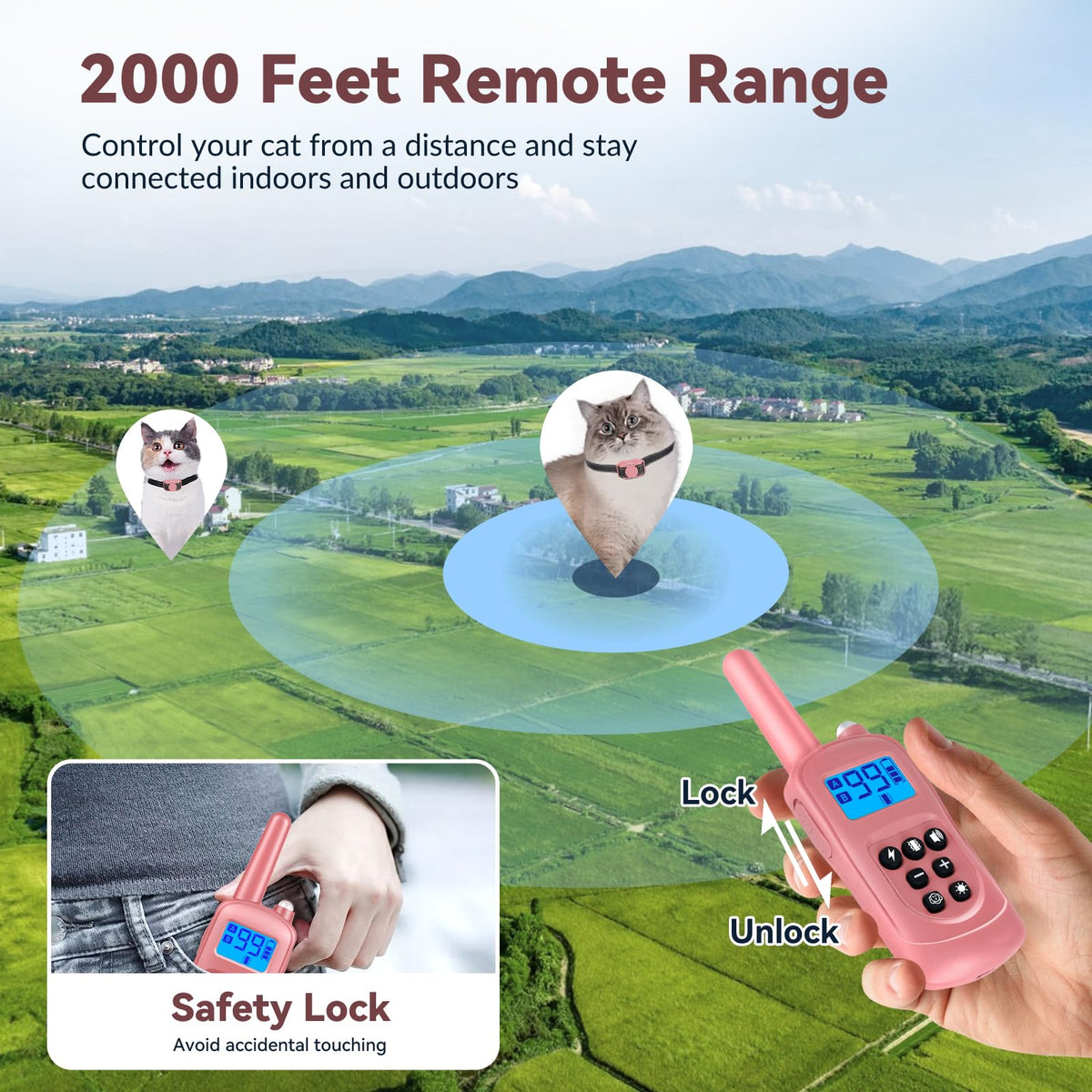 Pink Cat Shock Collar with Remote W9287