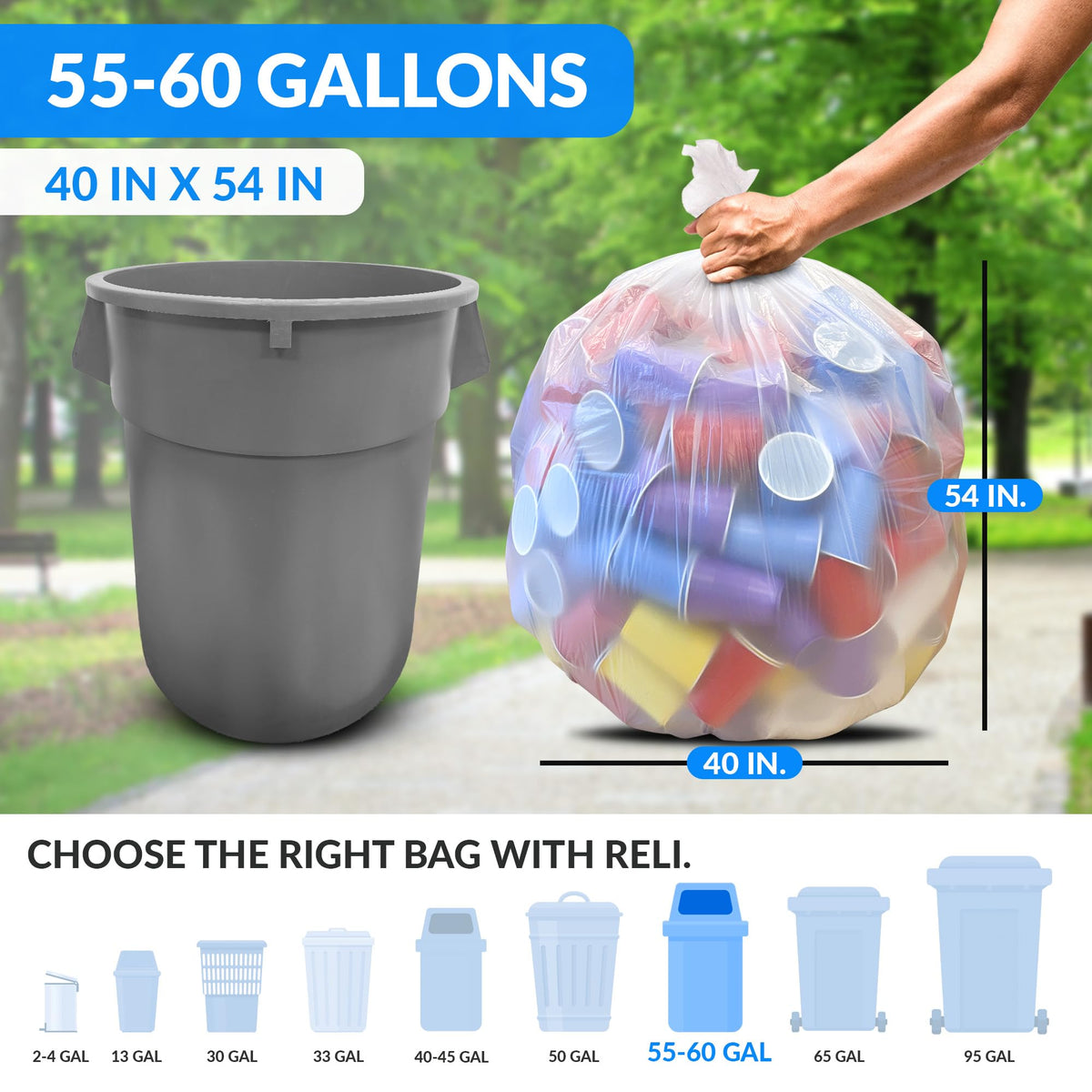 55 Gallon Heavy Duty Clear Trash Bags 100 Count K124