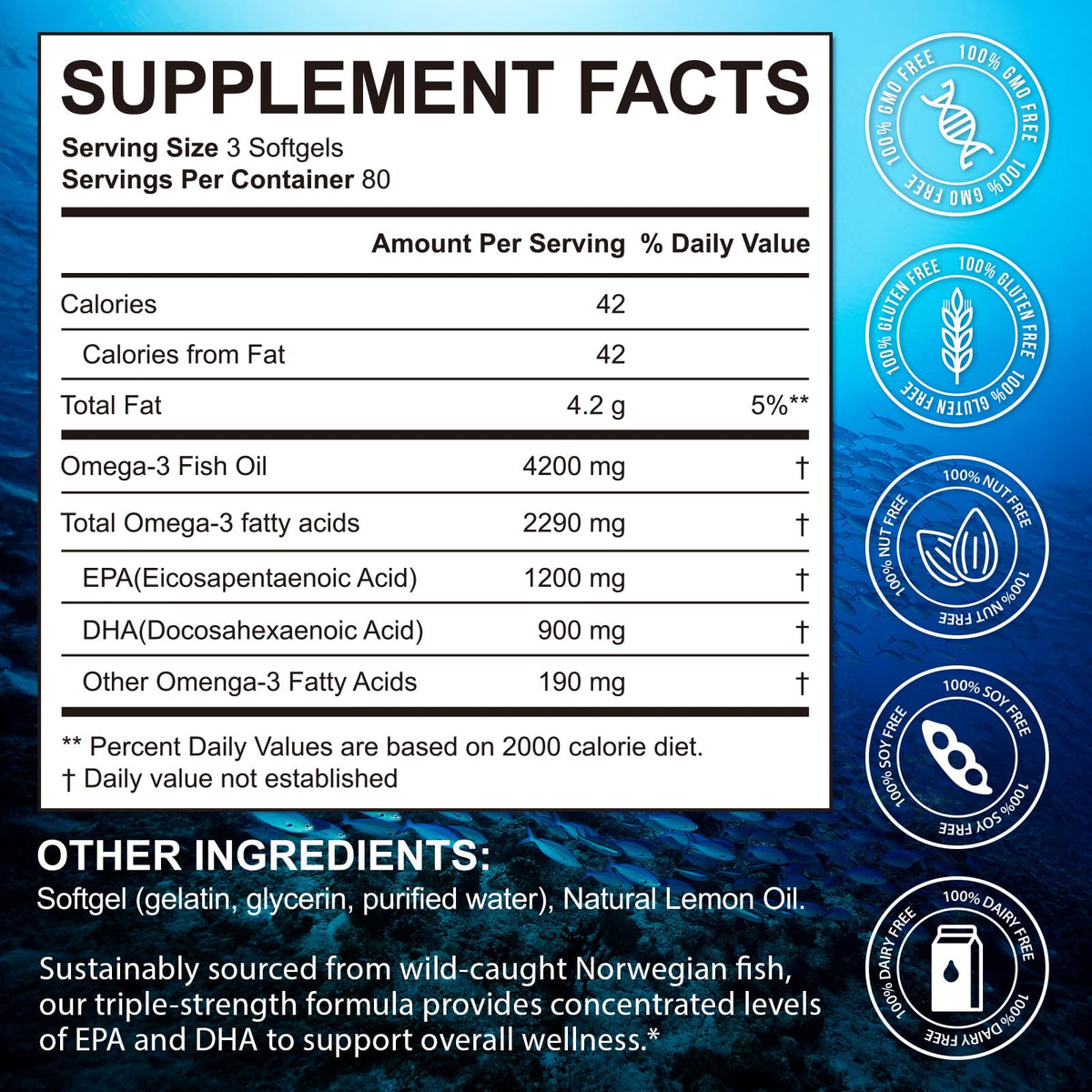 Omega 3 Fish Oil 4200 mg Per Serving 1200 mg EPA 900 mg DHA Lemon Flavor Z273
