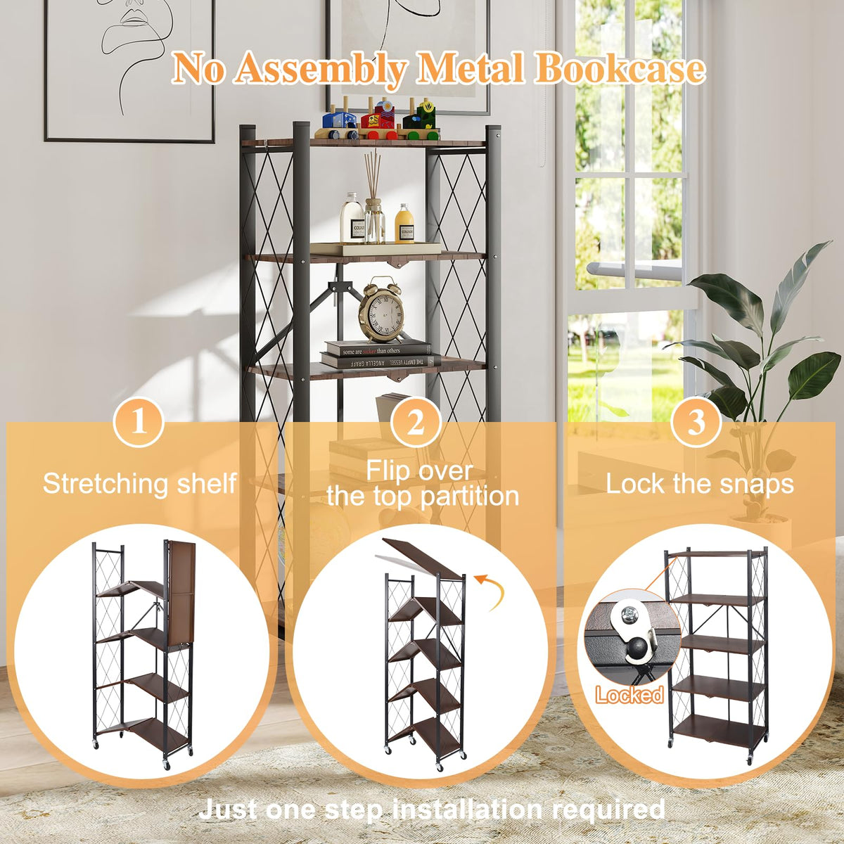 5-Tier Folding Storage Shelf with Woodgrain Finish Q26397