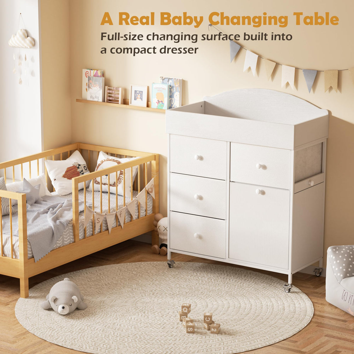 White 4 Drawer Baby Dresser with Changing Table Top W898080