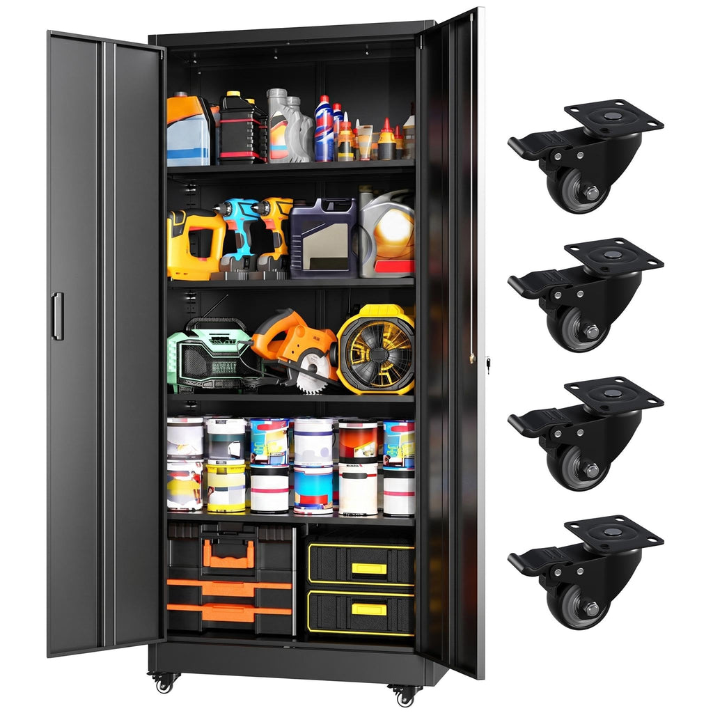 Black Metal Storage Cabinet with 4 Swivel Wheels A6440
