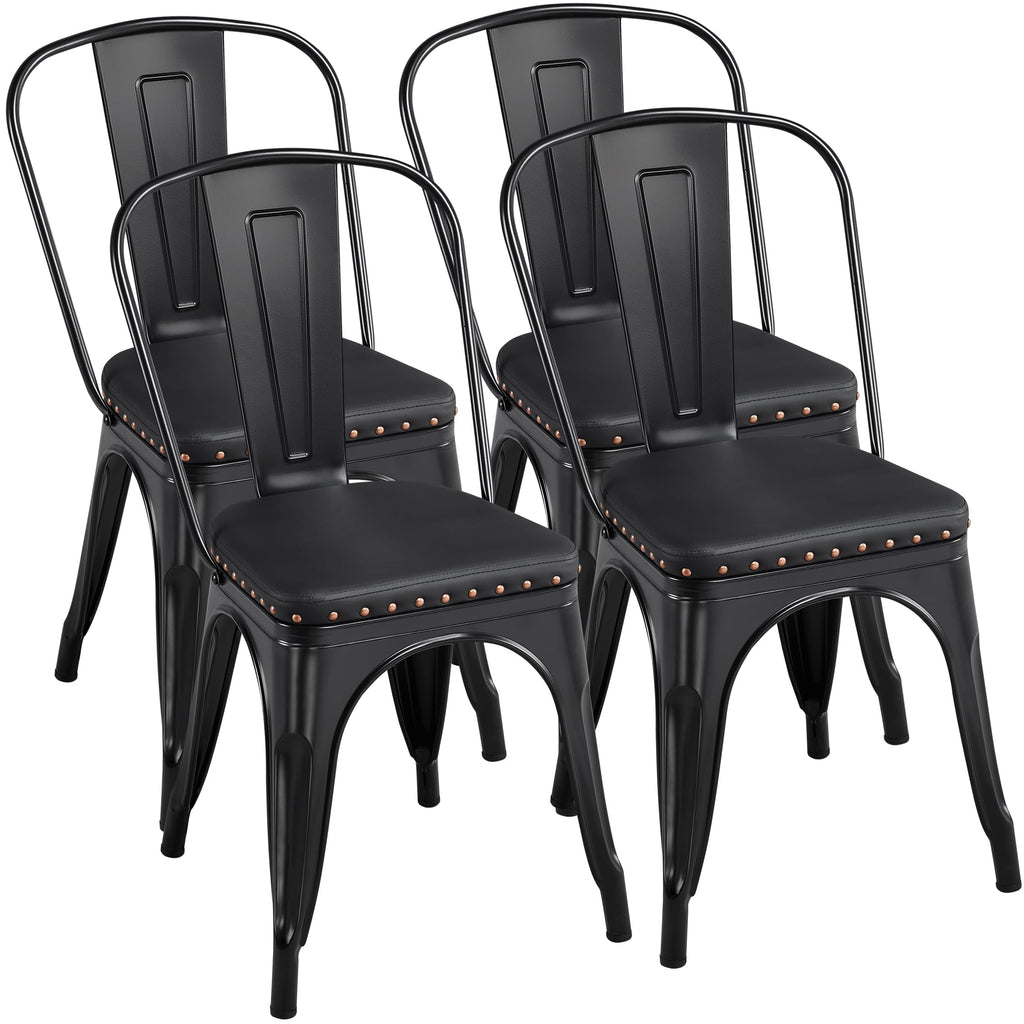 Black Cushioned Metal Dining Chairs Set of 4 S234