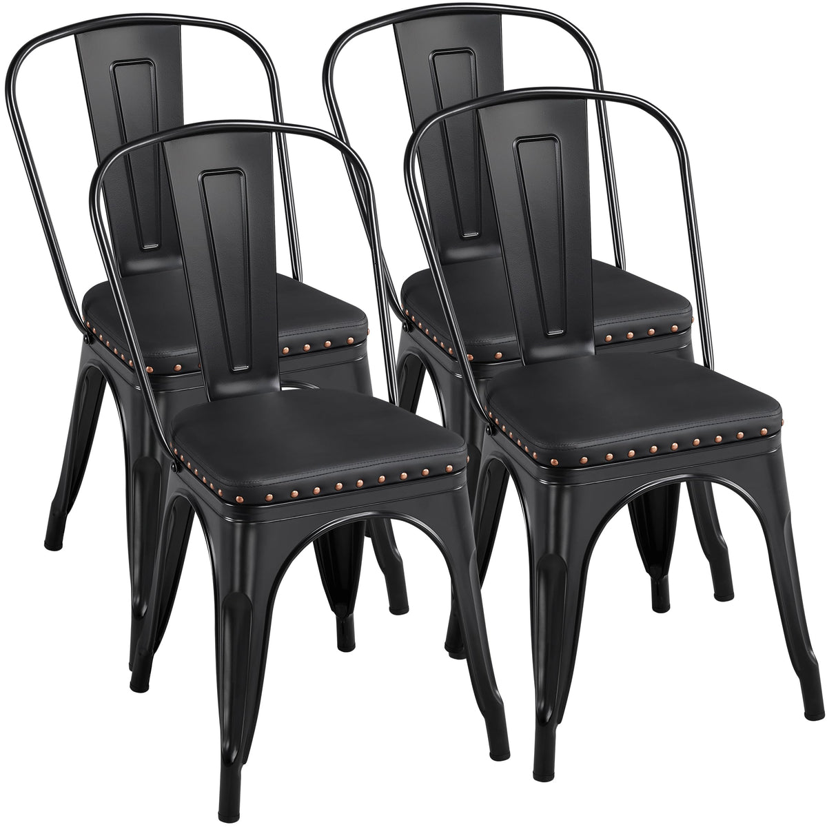 Black Cushioned Metal Dining Chairs Set of 4 S234
