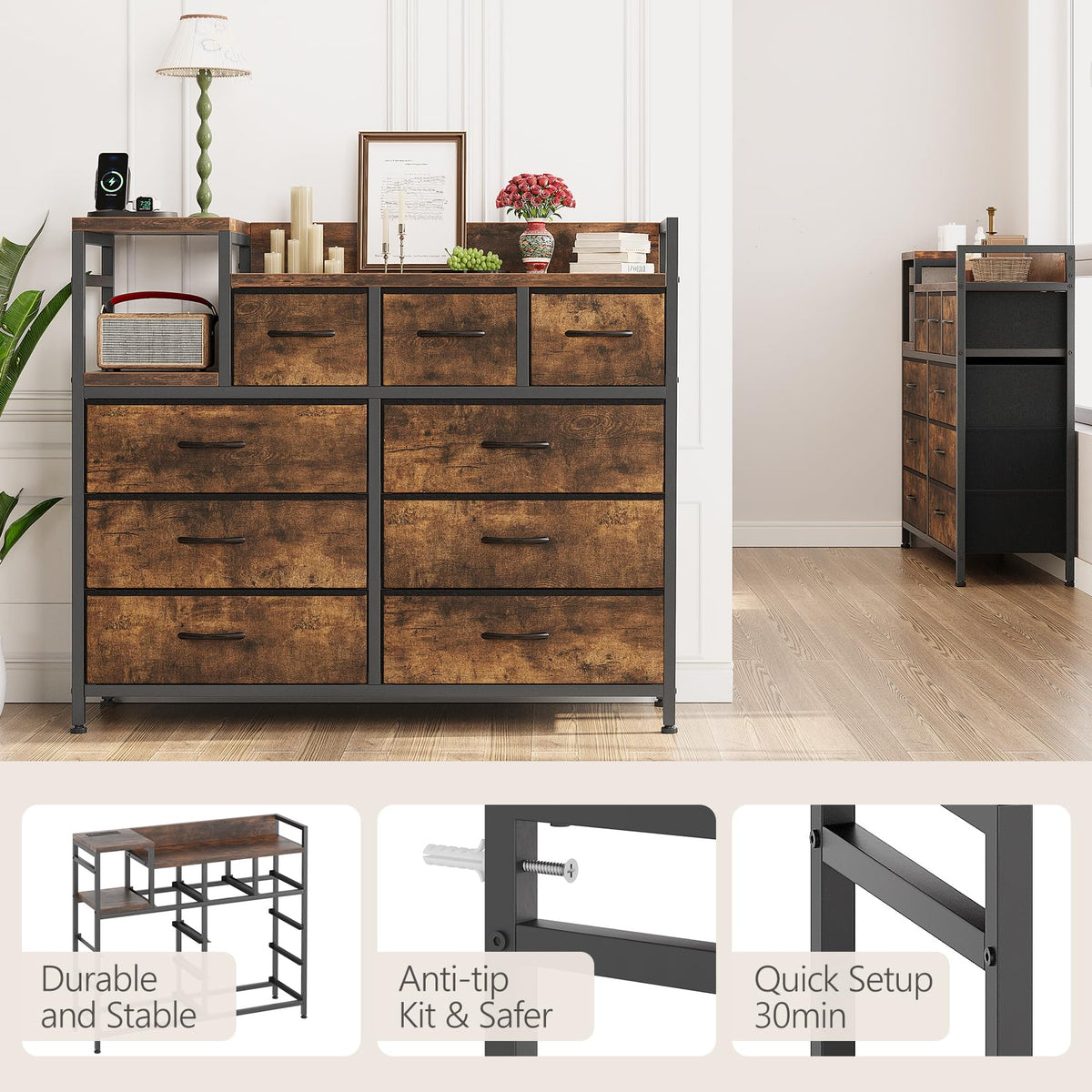 Vintage 9 Drawer TV Stand T6335