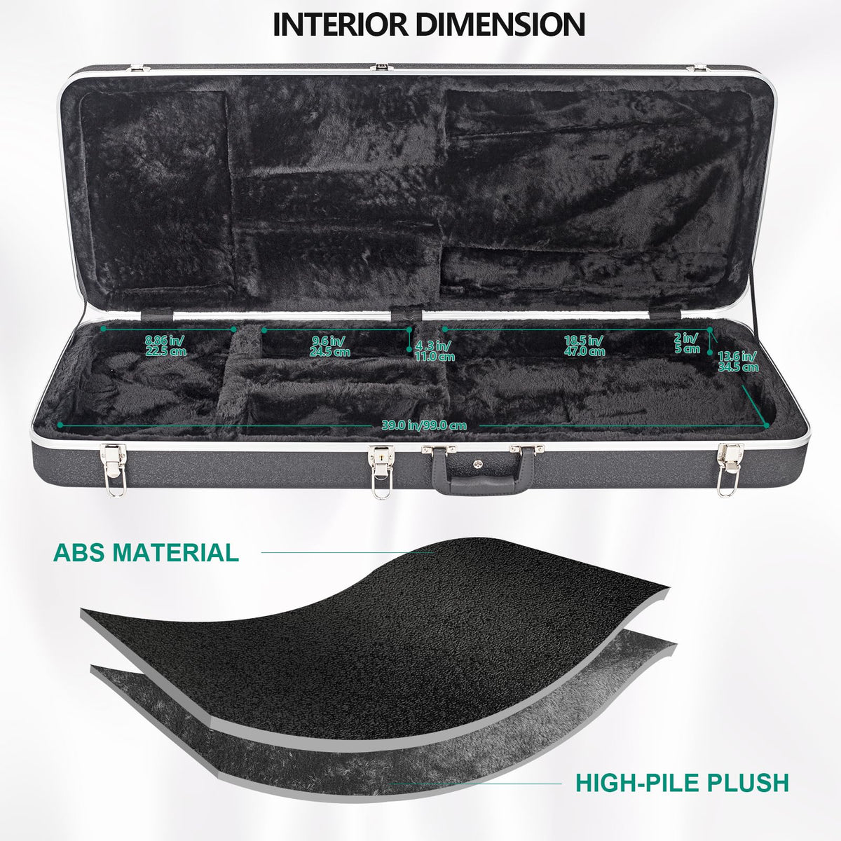 ABS Electric Guitar Hard Case 1.1 Inch Foam Plush Interior Black C474